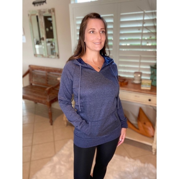 Drawstring Hoodie Kangaroo Pocket Navy 3520 - Picture 6 of 9